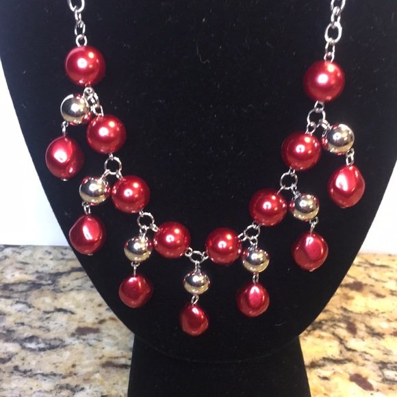 Red and silver gala necklace and earring set